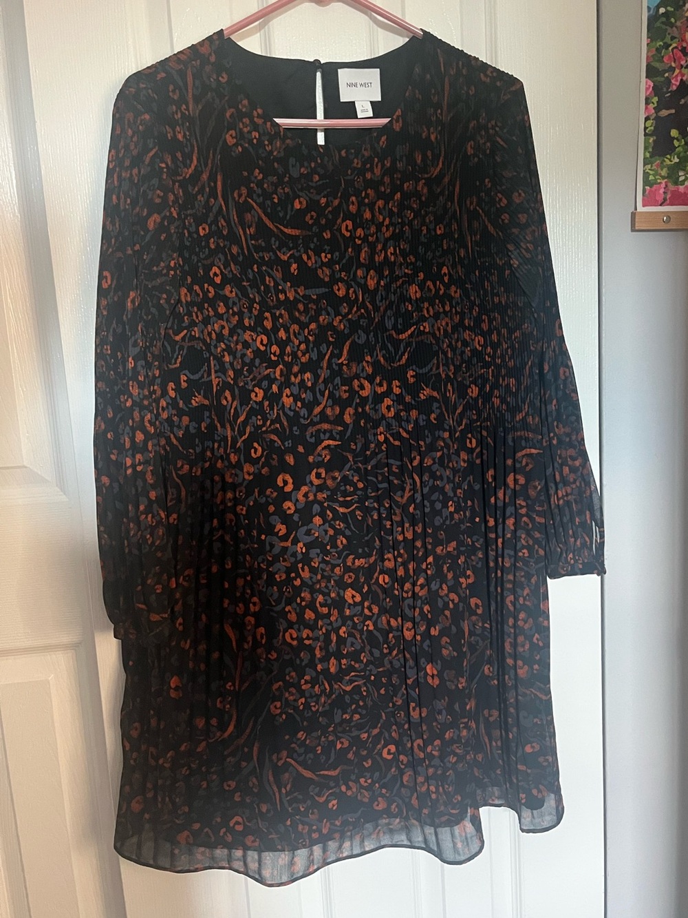 Nine West Black and Rust Patterned Long-Sleeve Tunic